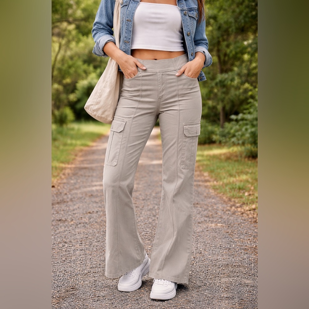 American Eagle Outfitters Beige Cargo Boot-Cut Pants